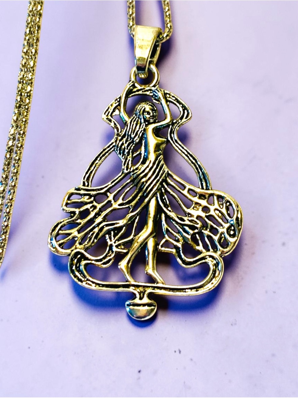 Silver Dancing Goddess Pendant Necklace Elegant Women's Jewelry. Handmade. - Picture 4 of 6